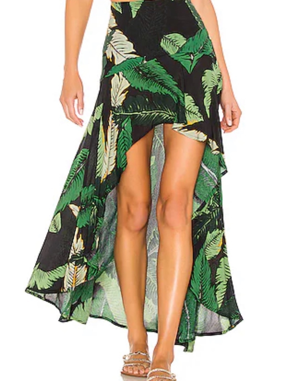 Beach Riot Rachel Skirt High-Low Tropical Print Skirt - Green Black Palm